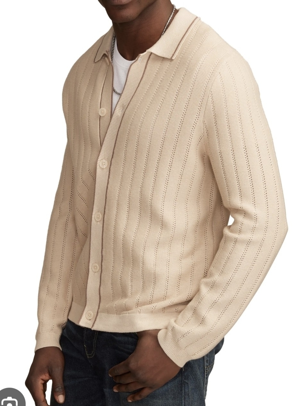 Lucky Brand Men’s Cream Knit Button-Front Cardigan